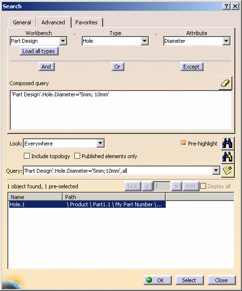 Selecting Using the Search Command (Advanced Mode)