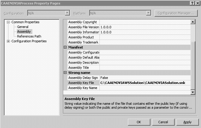 Setting the Strong Name Assembly Key File on the Project